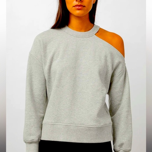 Monrow cold shoulder cutout crew sweatshirt M $139 athletic casual spring boho - Picture 1 of 4